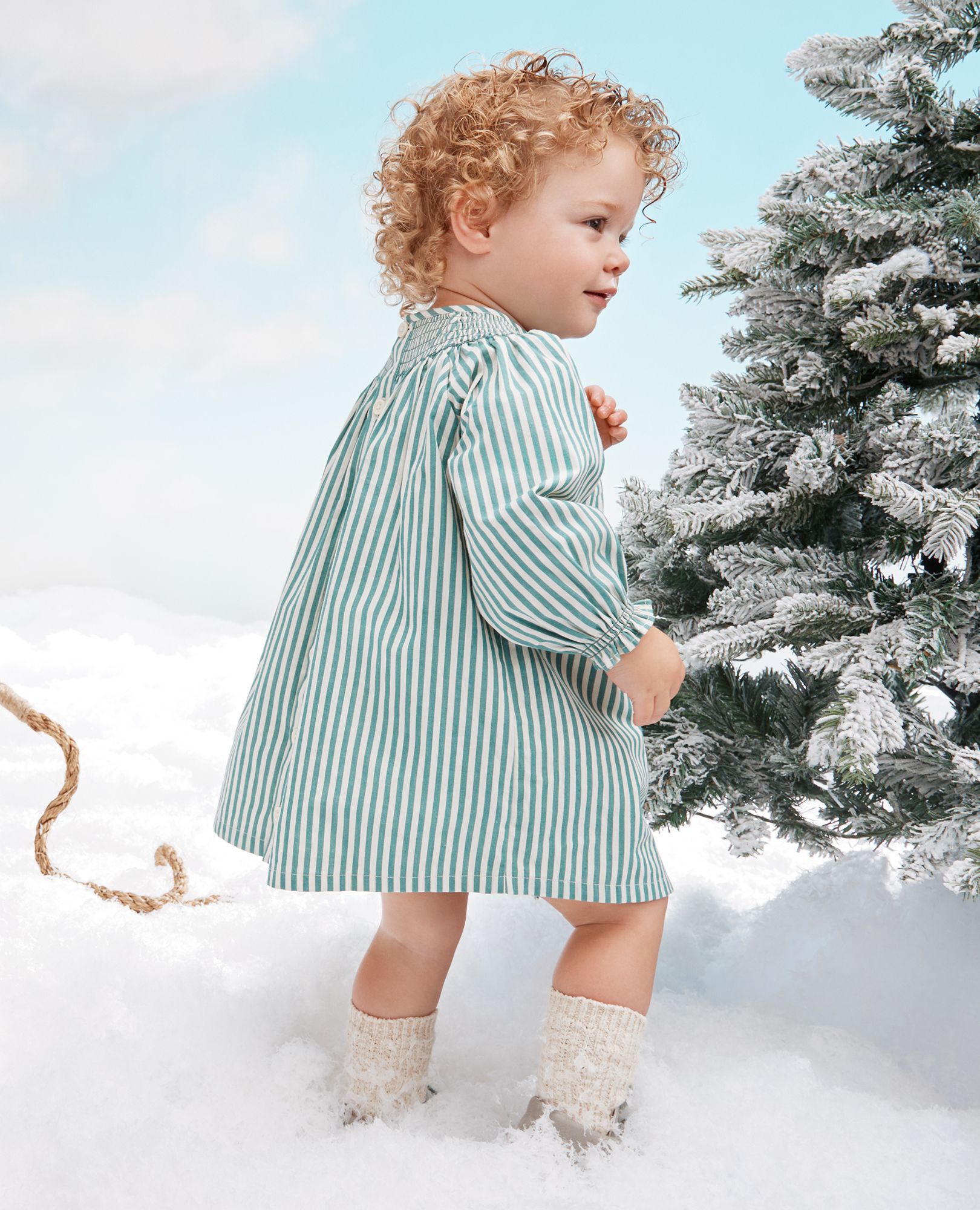 Baby Holiday Embroidered Dress & Bloomers Set in Fir Tree/Ecru - main