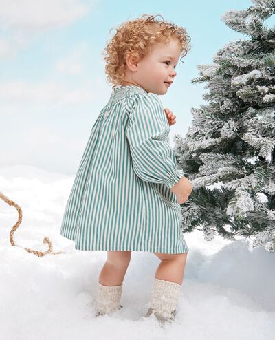 Baby Holiday Embroidered Dress & Bloomers Set in Fir Tree/Ecru - main