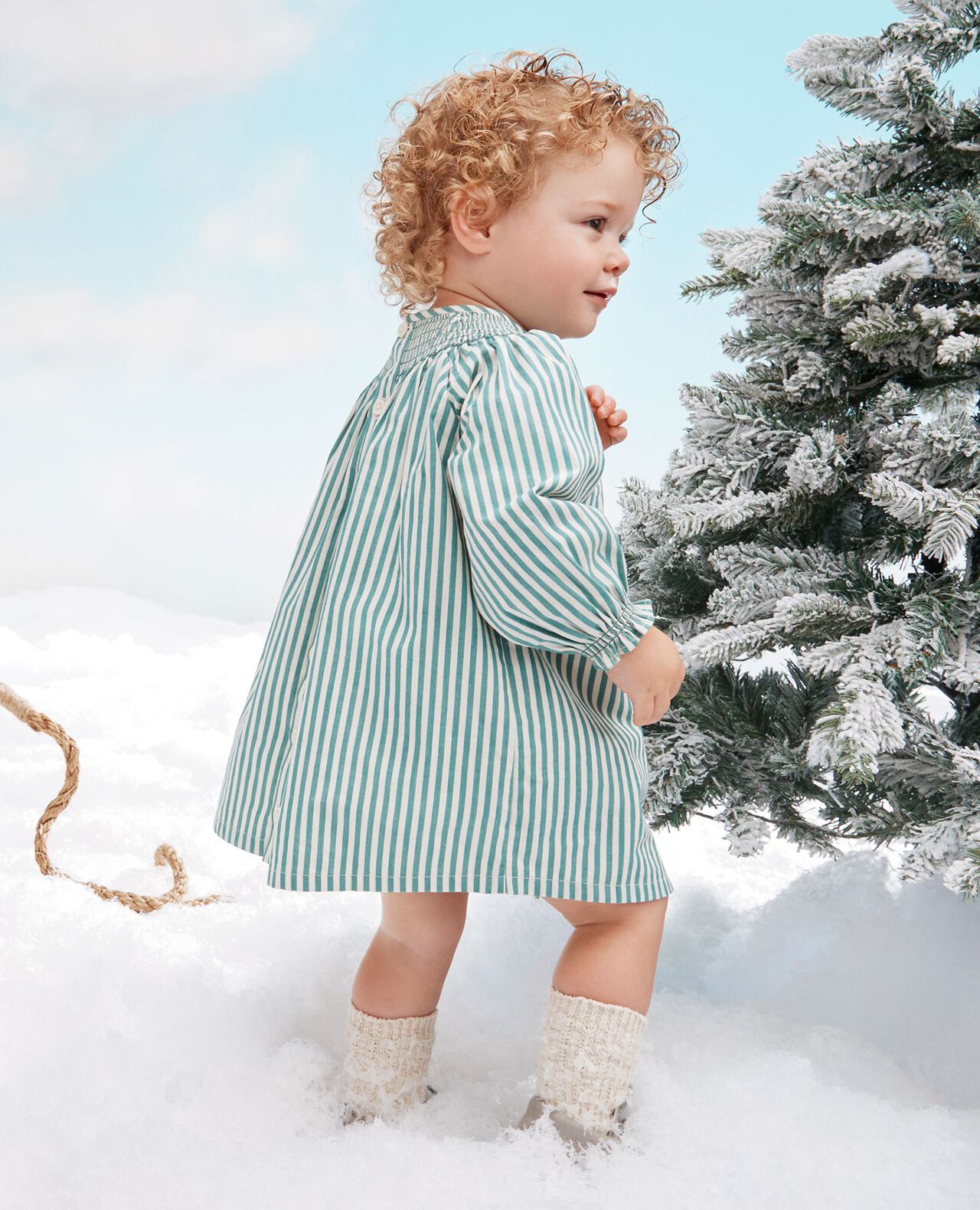 Baby Holiday Embroidered Dress & Bloomers Set in Fir Tree/Ecru - main