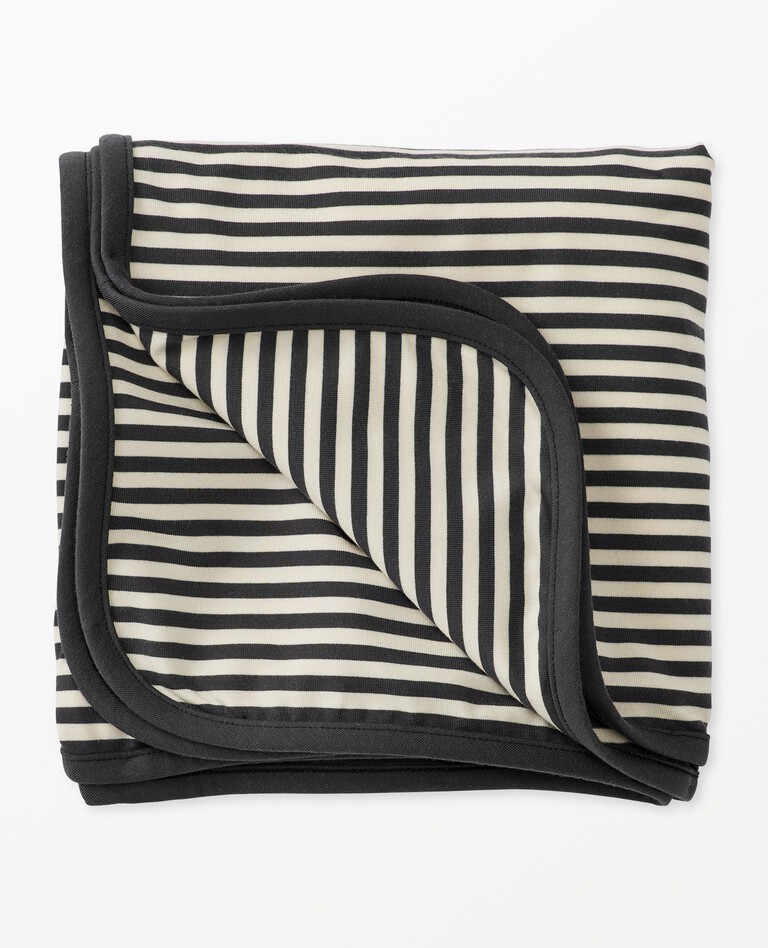 Baby Layette Striped Blanket in HannaSoft™ in Soft Black/Ecru - main