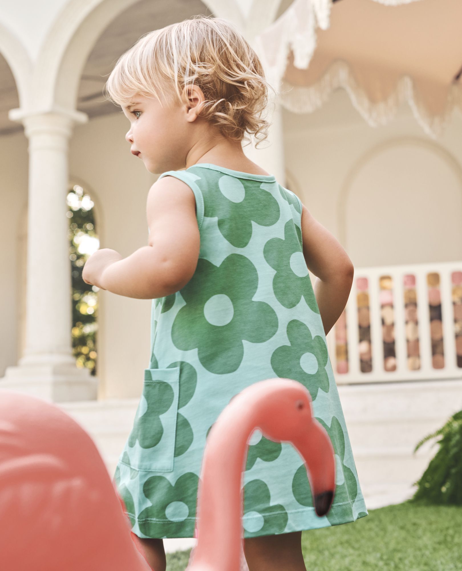 Baby Sleeveless Pocket Dress & Bloomers Set in  Gigantic Daisy on Sky Blue - main