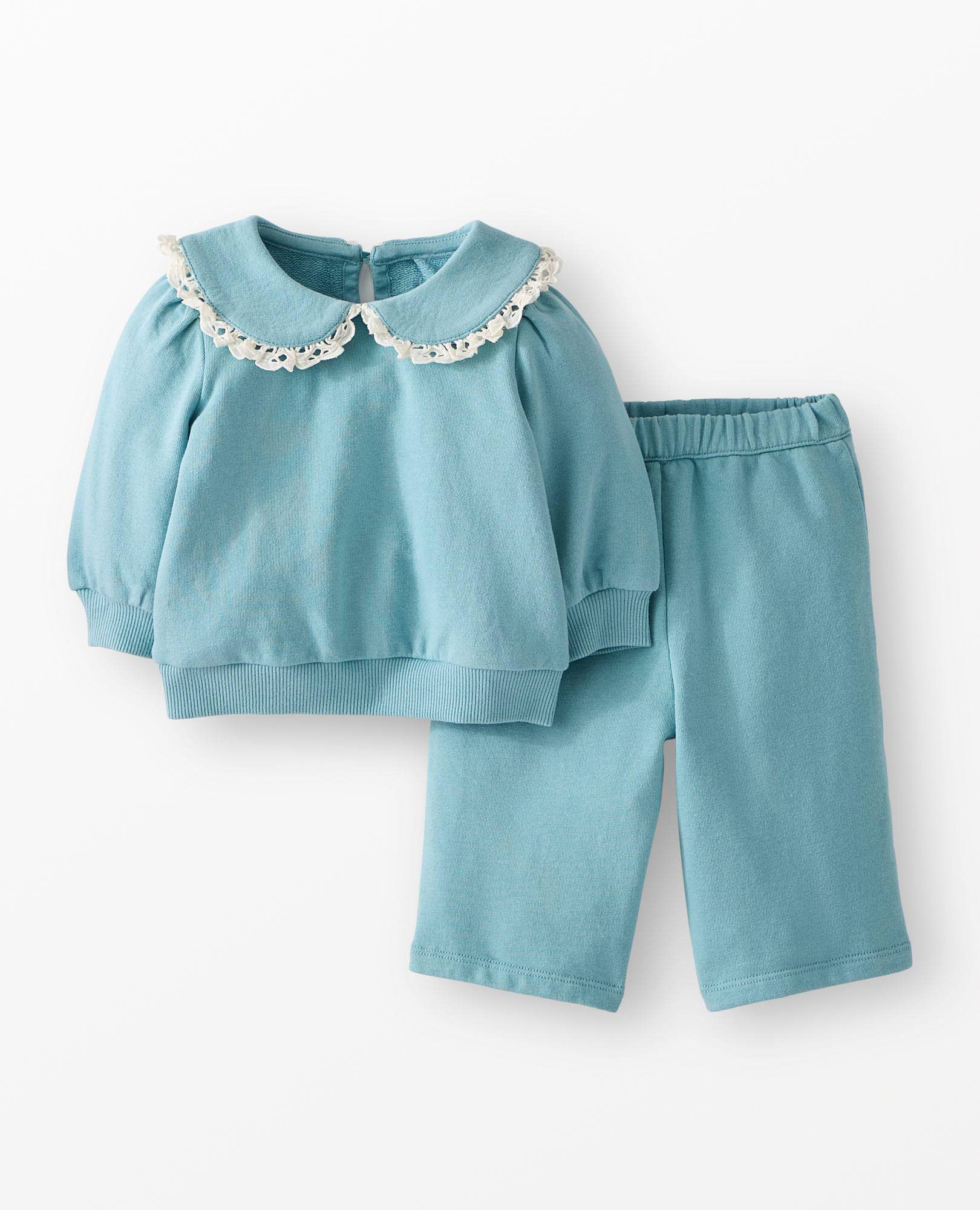 Baby French Terry Collared Top & Pants Set in Cameo Blue - main