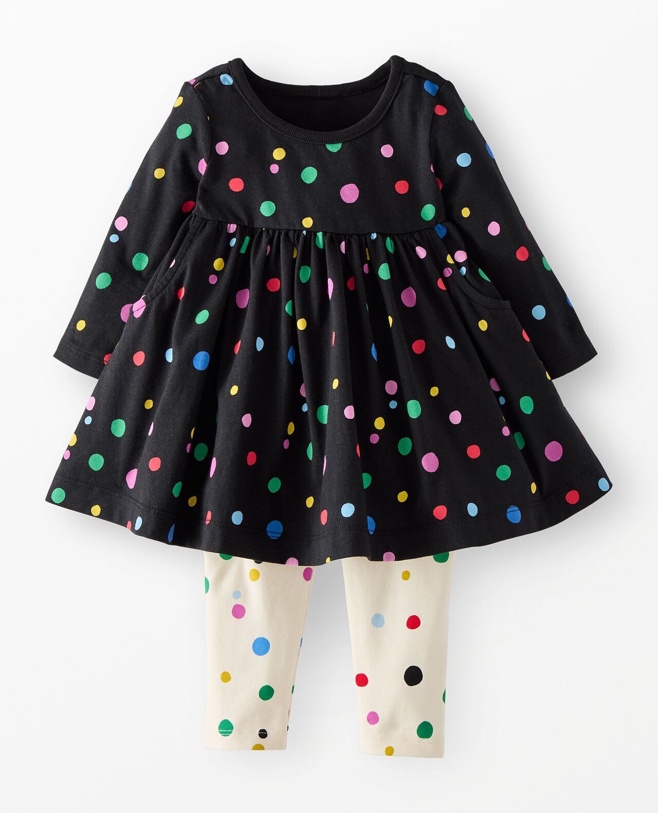 Baby Long Sleeve Everywhere Dress & Leggings Set in Confetti Dot on Black - main