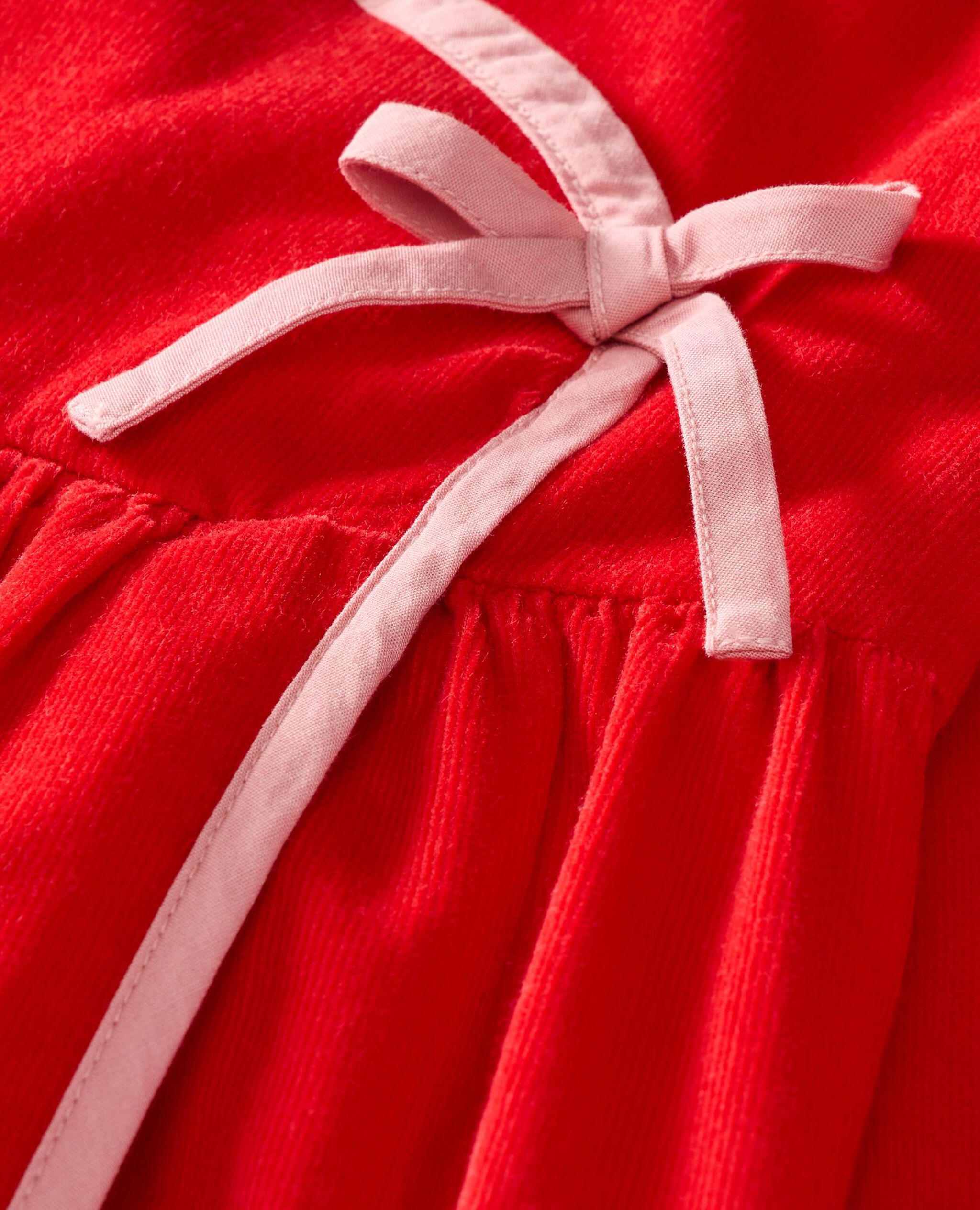 Balloon Sleeve Corduroy Wrap Dress with Pockets in Ribbon Red - main