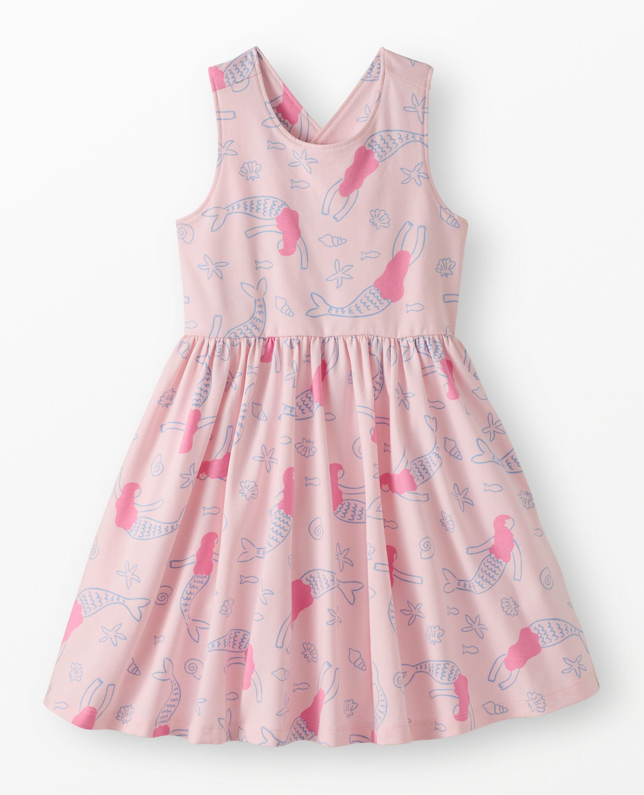 Crossback Skater Dress with Pockets in Mermaids on Pale Peony - main