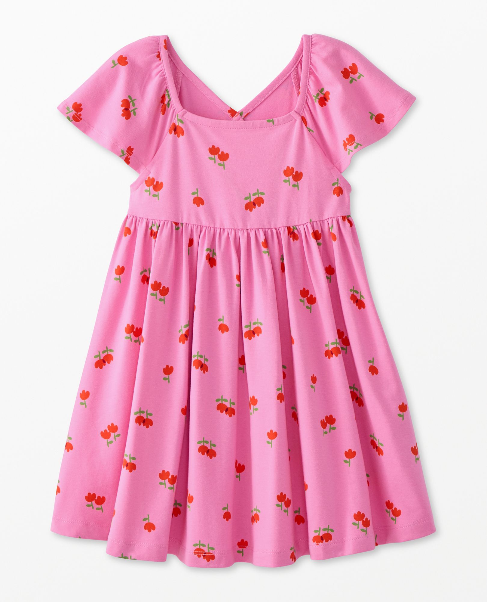 Back-to-Front Skater Dress with Pockets in Floral Duet on Pink - main
