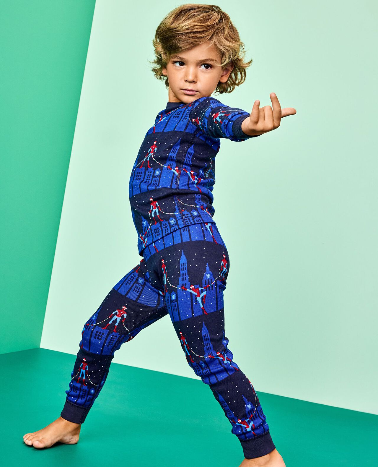 Marvel Spider-Man Holiday HannaJams™ Pajama Set in Spiderman in the City on Navy - main