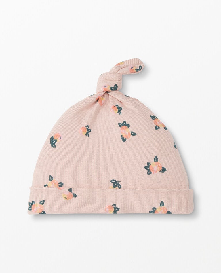 Top Knot Print Beanie In Organic Cotton in Pastel Peach - main