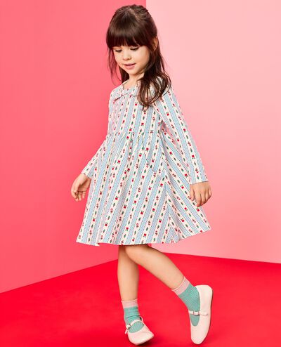 Holiday Long Sleeve Bow Collar Skater Dress with Pockets in Christmas Ribbons on Robin Egg Blue - main
