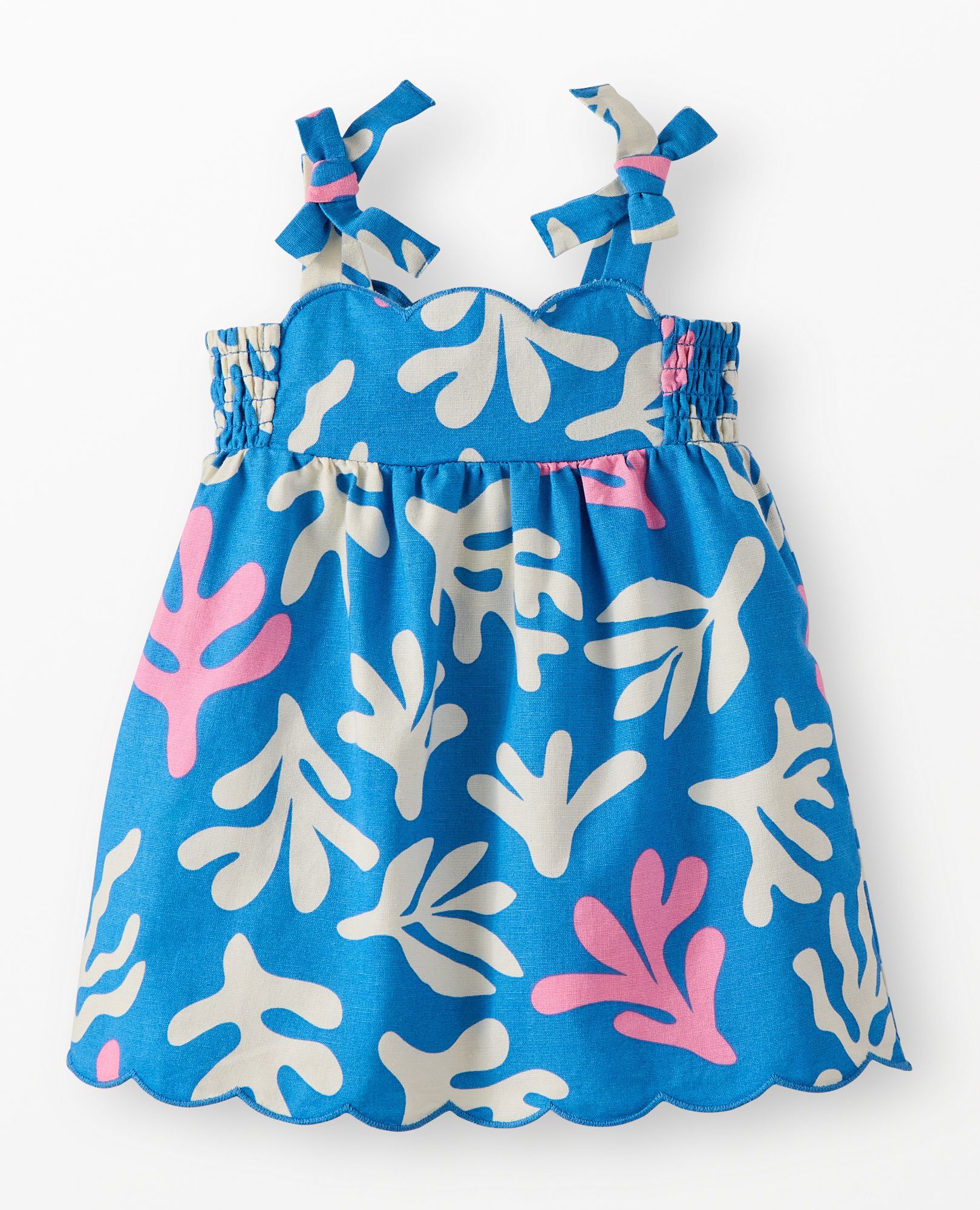 Baby Sleeveless Linen Bow Strap Dress in Coral on Swedish Sky - main