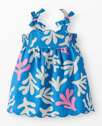 Baby Sleeveless Linen Bow Strap Dress in Coral on Swedish Sky - main