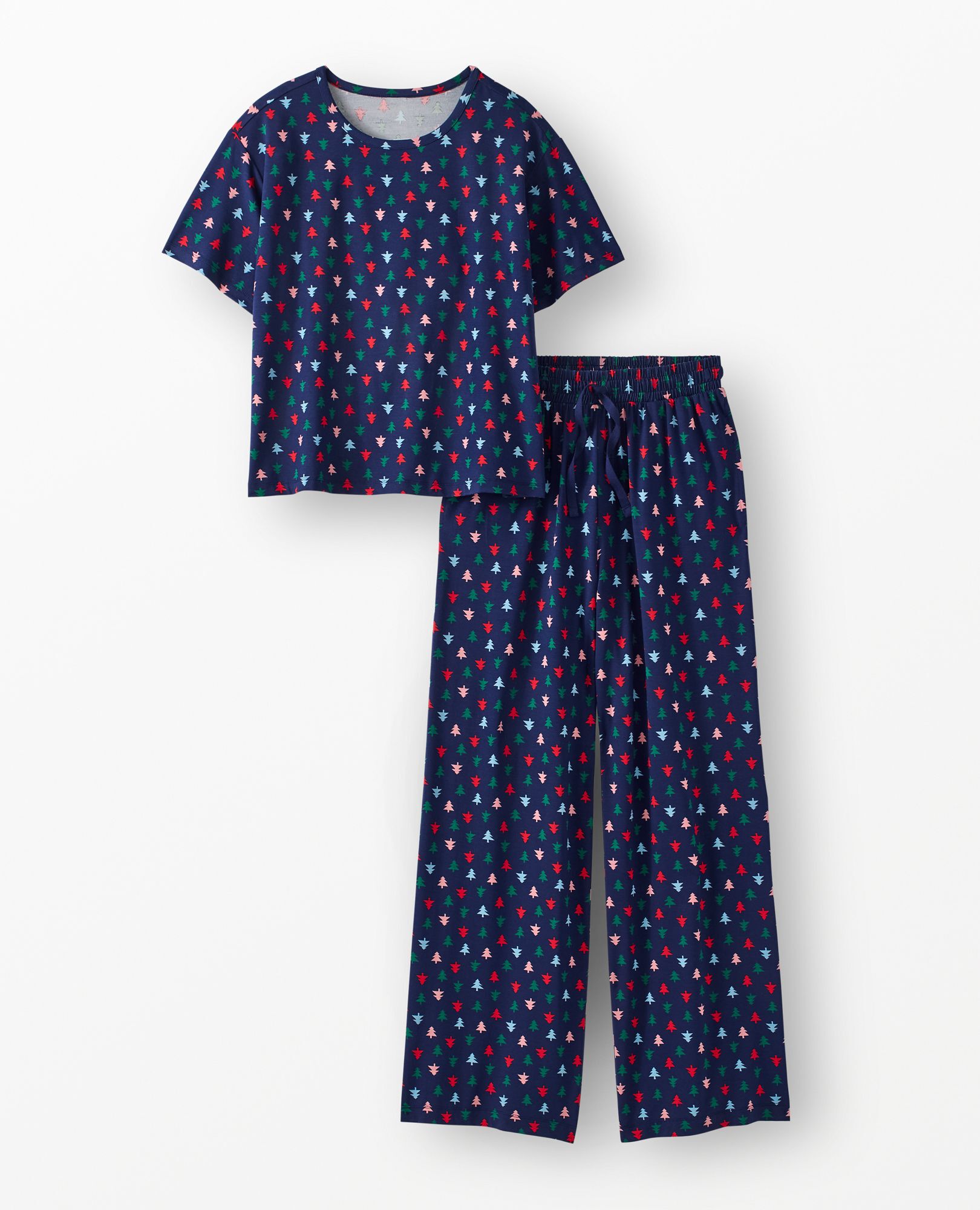 Women's Holiday HannaSoft™ T-Shirt Pajama Set in Multi Trees on Navy Blue - main
