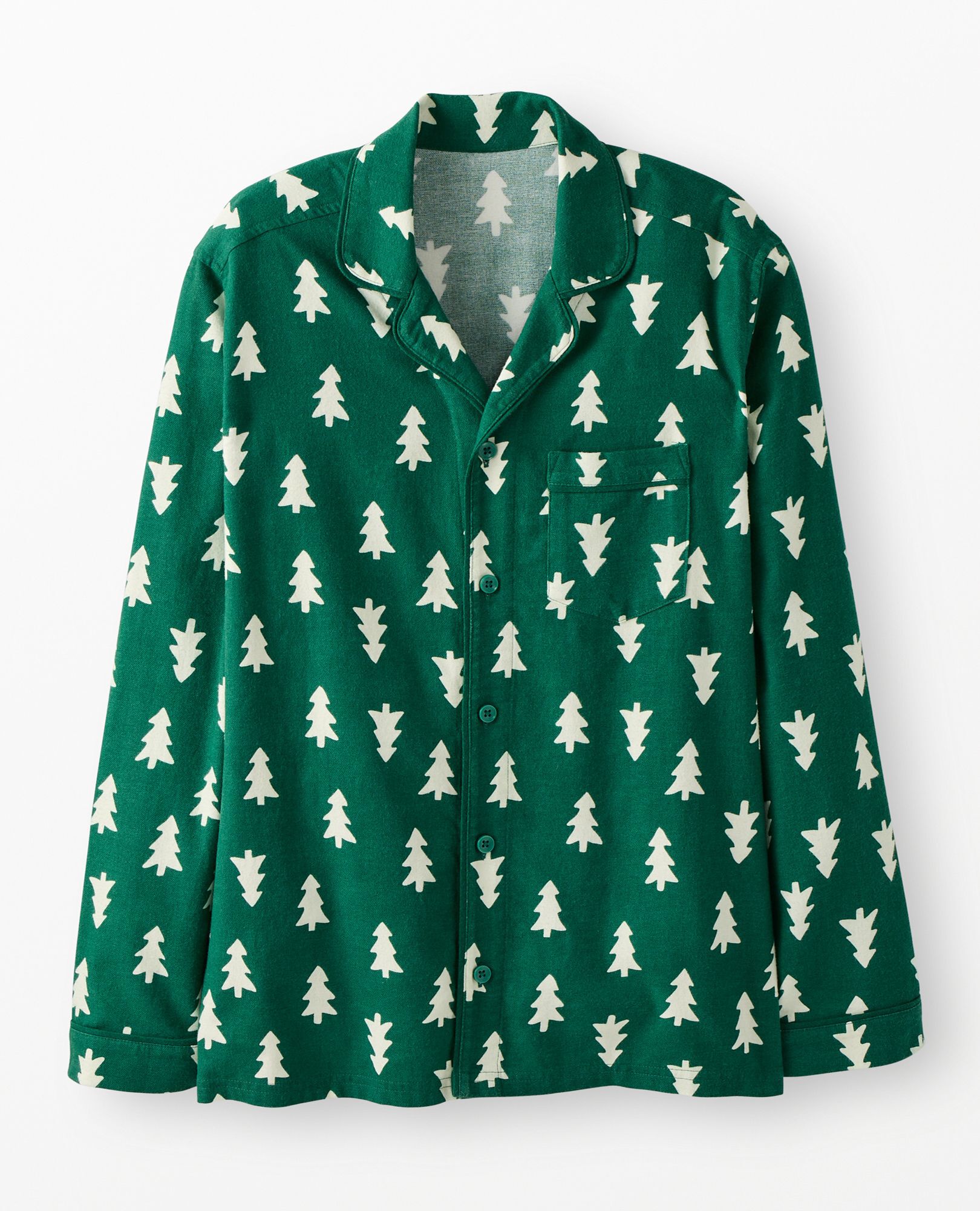 Adult Holiday Flannel Pajama Top in Happy Trees on Green - main