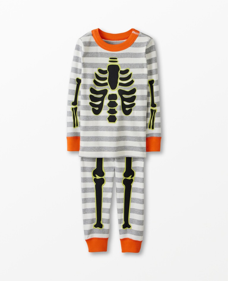 Long John Pajamas In Organic Cotton in Spooky Skeleton - main