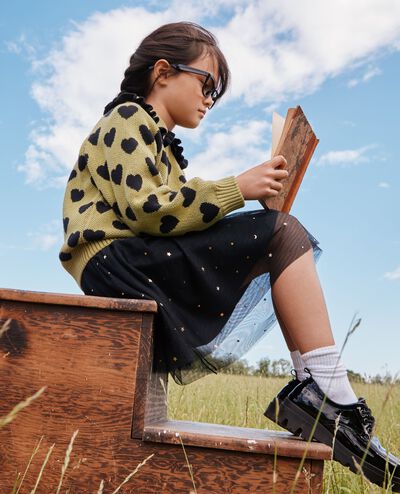 Collared Sweater in Black Hearts on Green - main