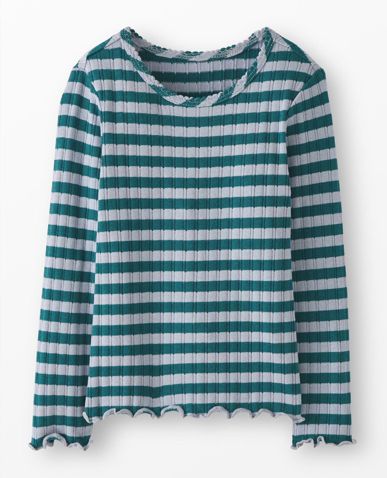 Long Sleeve Pointelle Top in Serenity Blue/Everglade - main