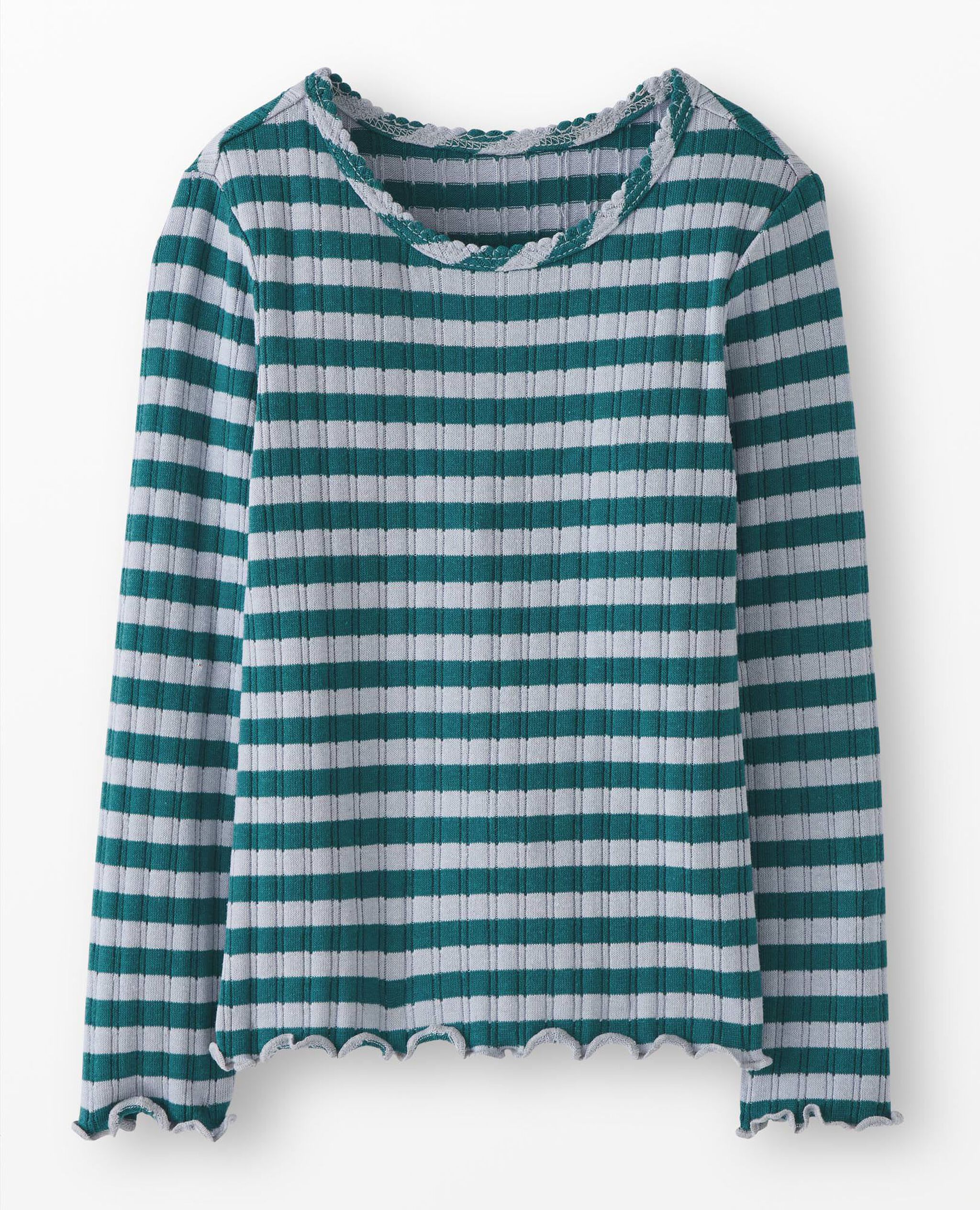 Long Sleeve Pointelle Top in Serenity Blue/Everglade - main