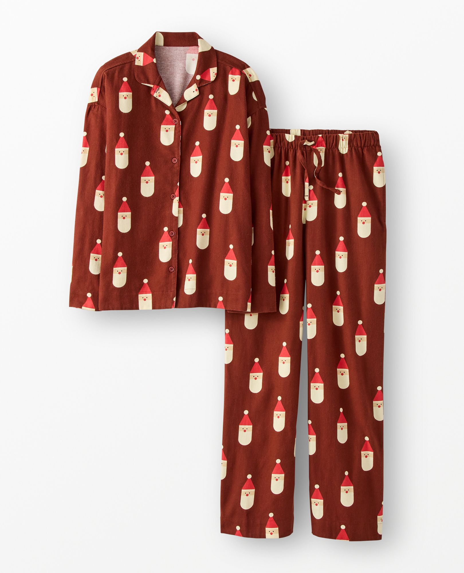 Women's Holiday Flannel Pajama Set in Scandi Santa on Cocoa Brown - main