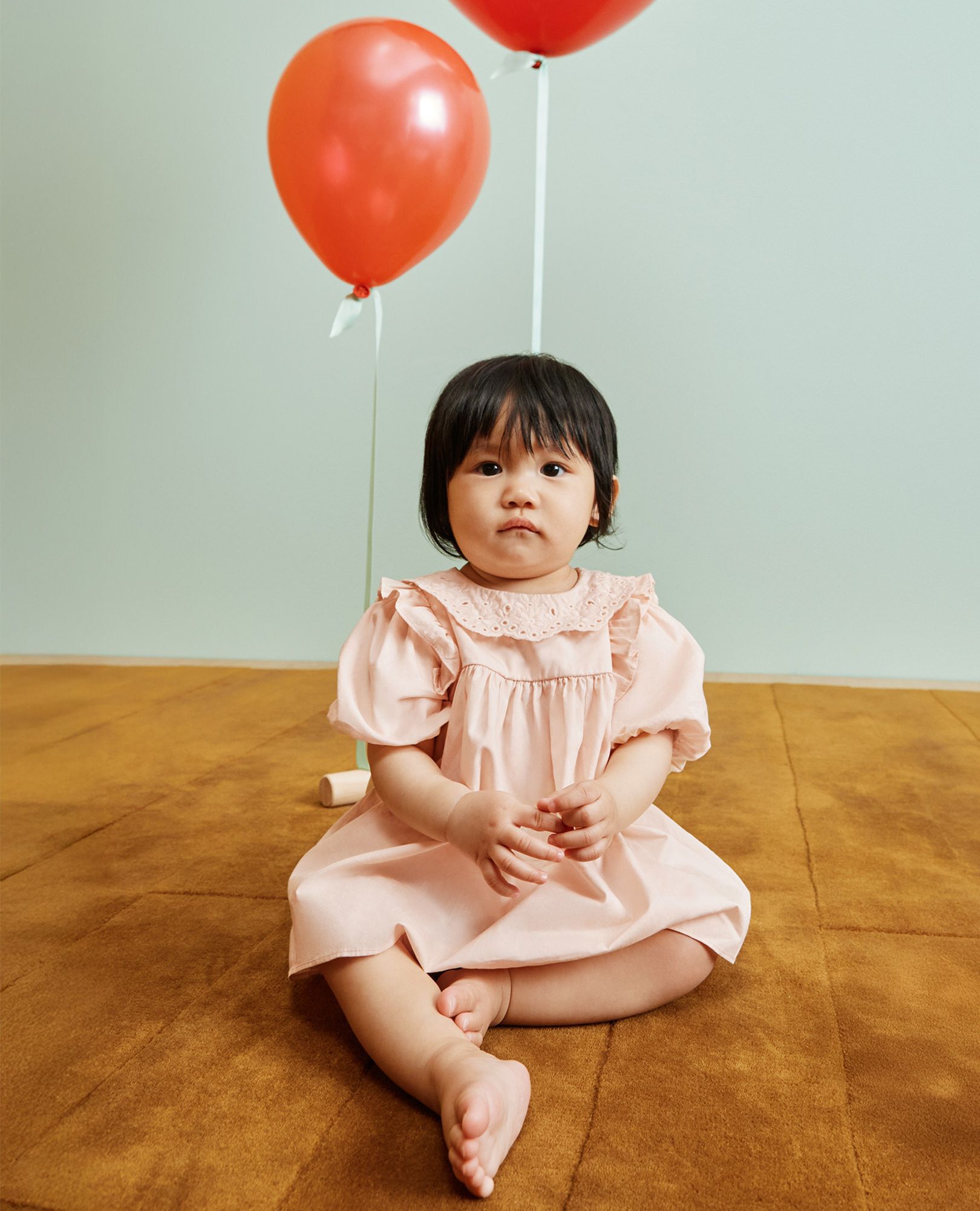 Baby Balloon Sleeve Poplin Dress & Bloomers Set in Pink Whisper - main