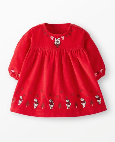 Baby Disney Winnie the Pooh Holiday Corduroy Dress in Winnie the Pooh and Piglet on Red - main