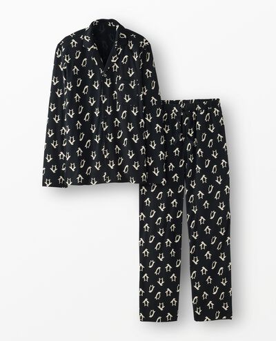 Adult Long Sleeve HannaSoft™ Pajama Set in Squeaky the Penguin on Black - main