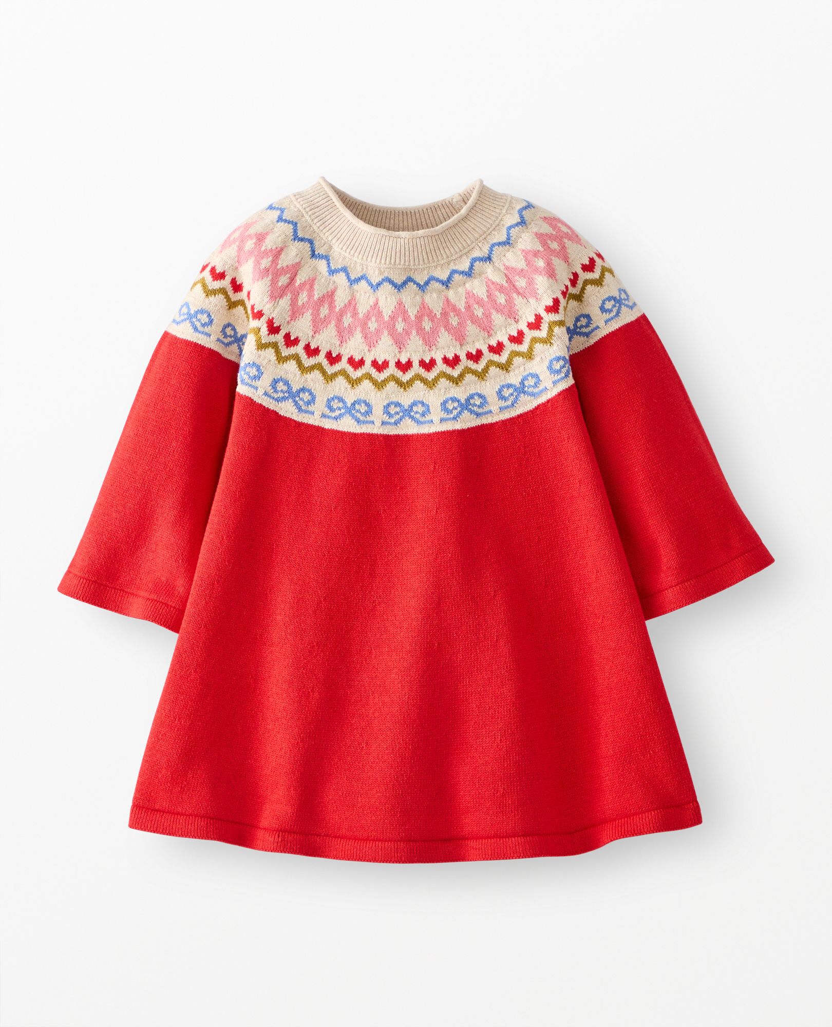 Baby Holiday Sweater Dress in Heartfull Holidays on Red - main