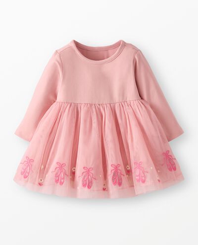 Baby Long Sleeve Tulle Embroidered Dress in Pointe Shoes on Powdered Rose - main