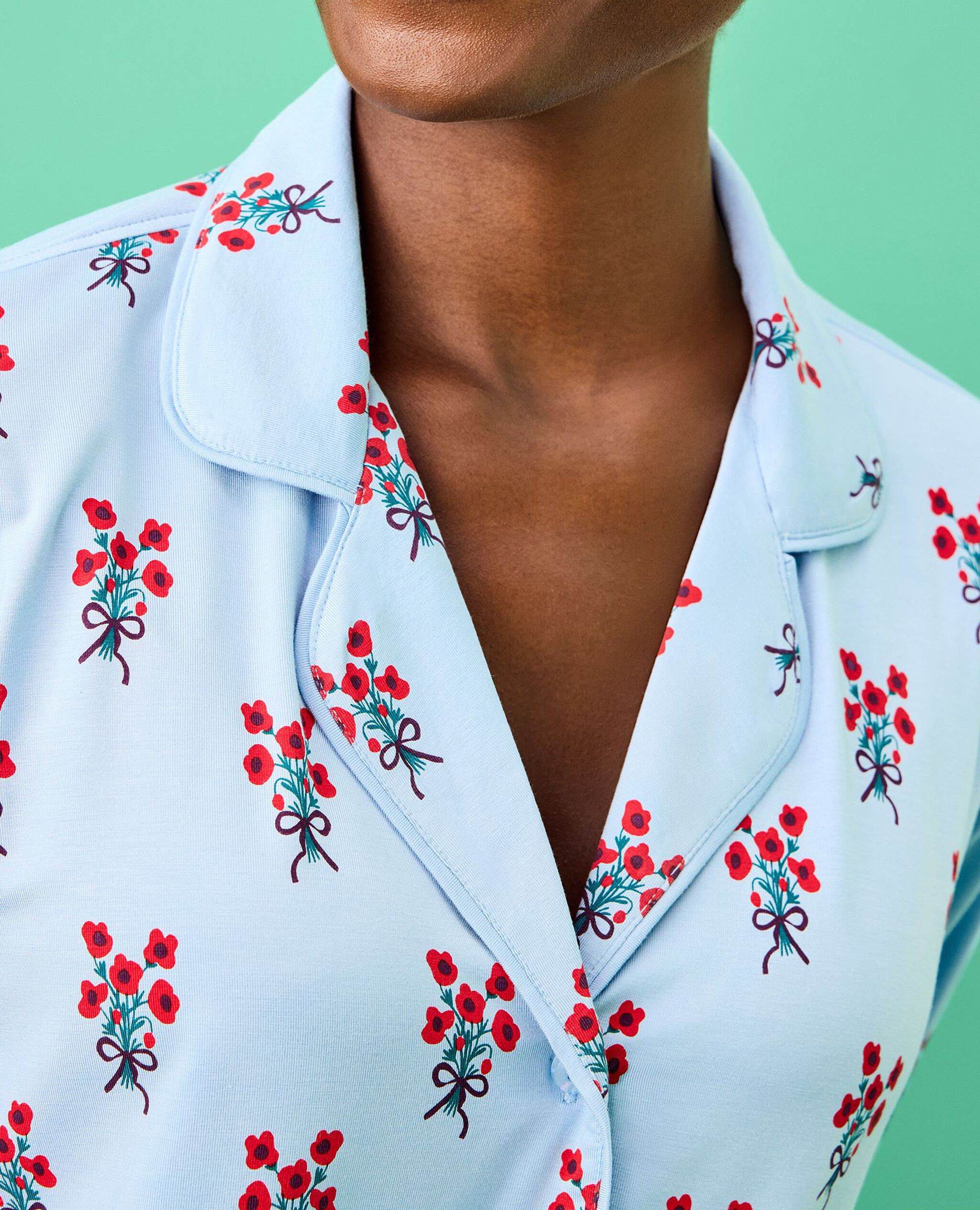 Women's Holiday Long Sleeve HannaSoft™ Pajama Set in Bouquets on Powder Blue - main
