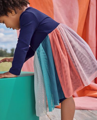 Baby Long Sleeve Tulle Rainbow Dress in Navy Rainbow - main
