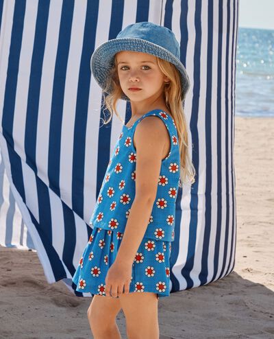 Sleeveless Poplin Top in Red Flowers on Swedish Sky - main