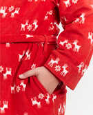 Adult Recycled Microfleece Robe in Little Deer On Hanna Red - main