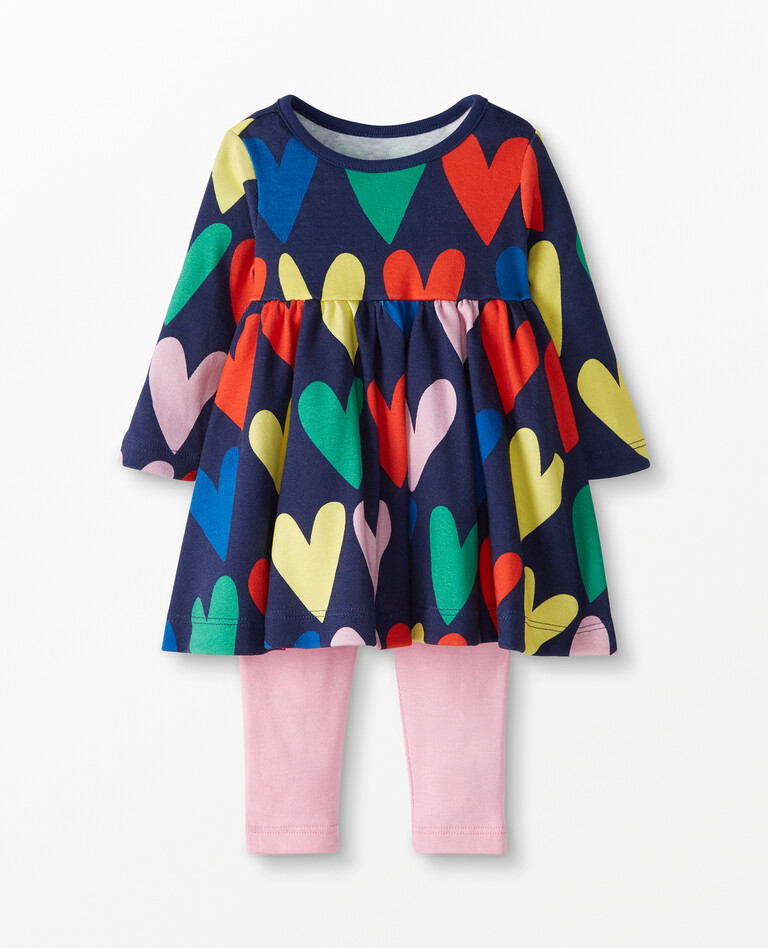 Baby Valentines Dress & Legging Set In Organic Cotton in Happy Hearts - main