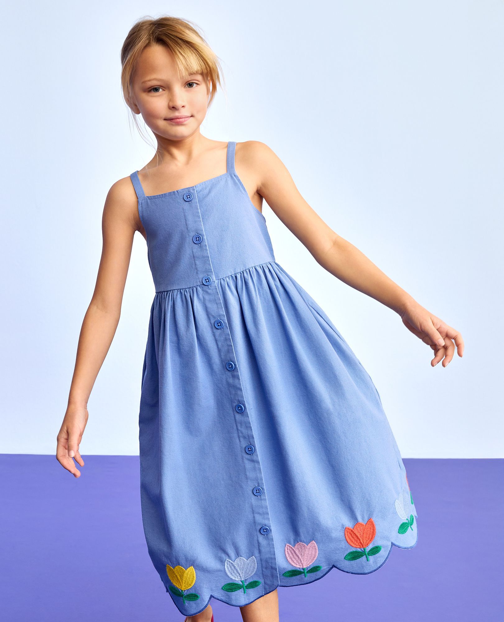 Sleeveless Linen Tulip Midi Dress with Pockets in Horizon Blue - main