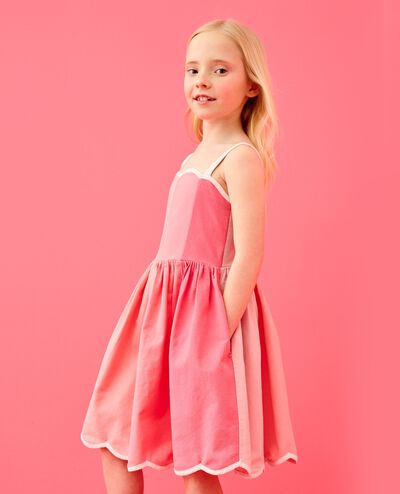 Sleeveless Linen Scalloped Dress with Pockets in Dark Pink Ombre - main