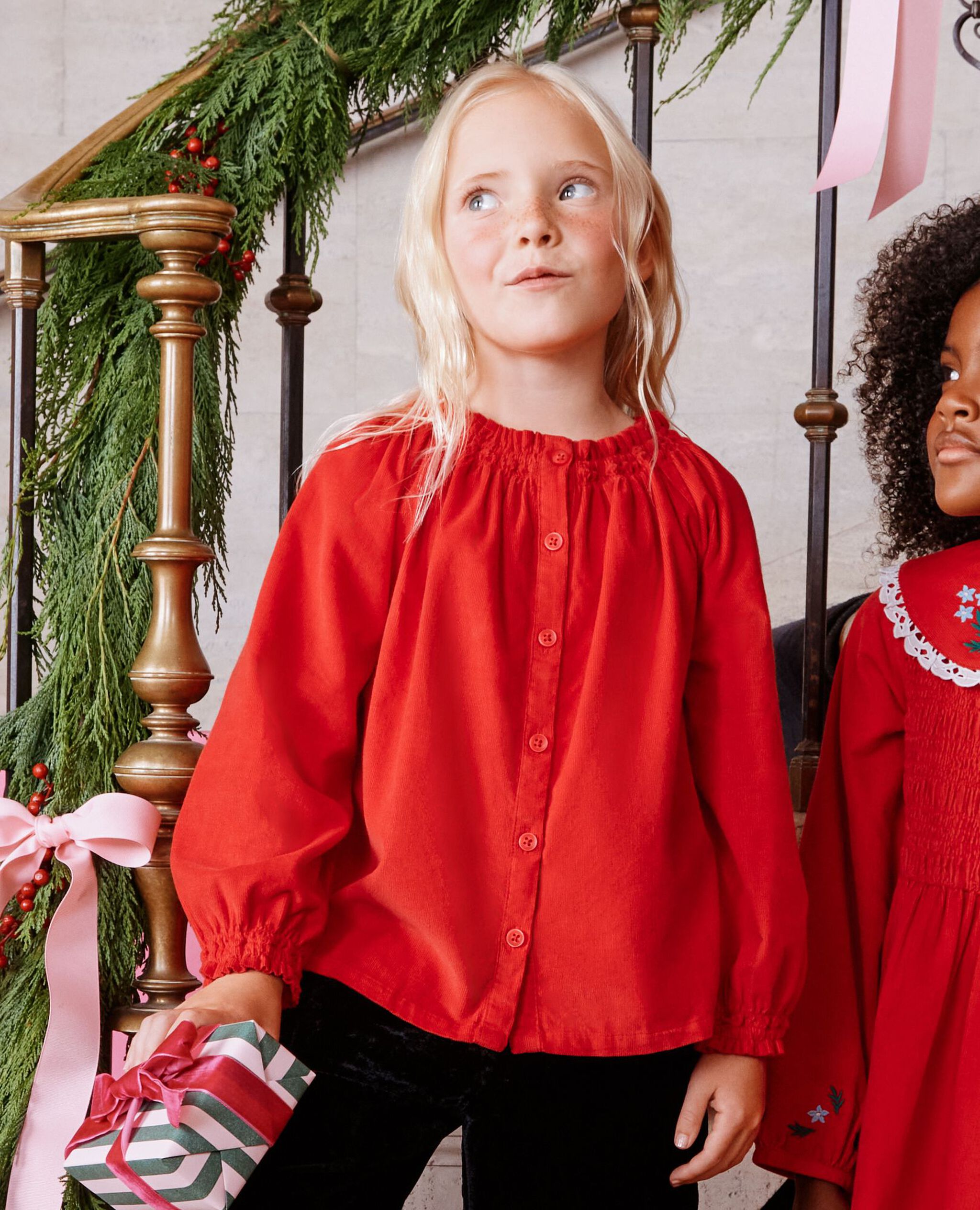 Corduroy Button Up Shirt in Ribbon Red - main