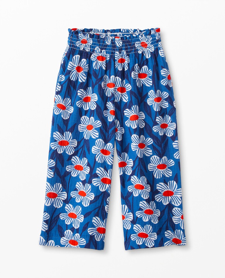 Print Wide Leg Smocked Pant In Cotton Muslin in Blue Daisy - main