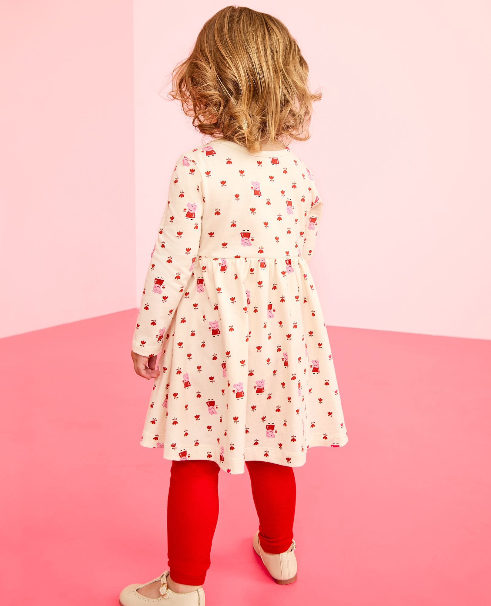 Peppa Pig Long Sleeve Dress & Leggings Set in Peppa Pig Small Tulips on Ecru - main