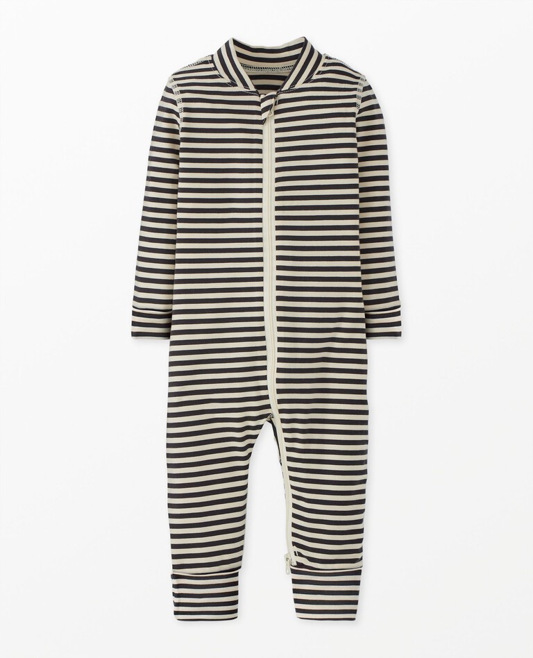 Baby Striped 2-Way Zip Sleeper in HannaSoft™ in Soft Black/Ecru - main