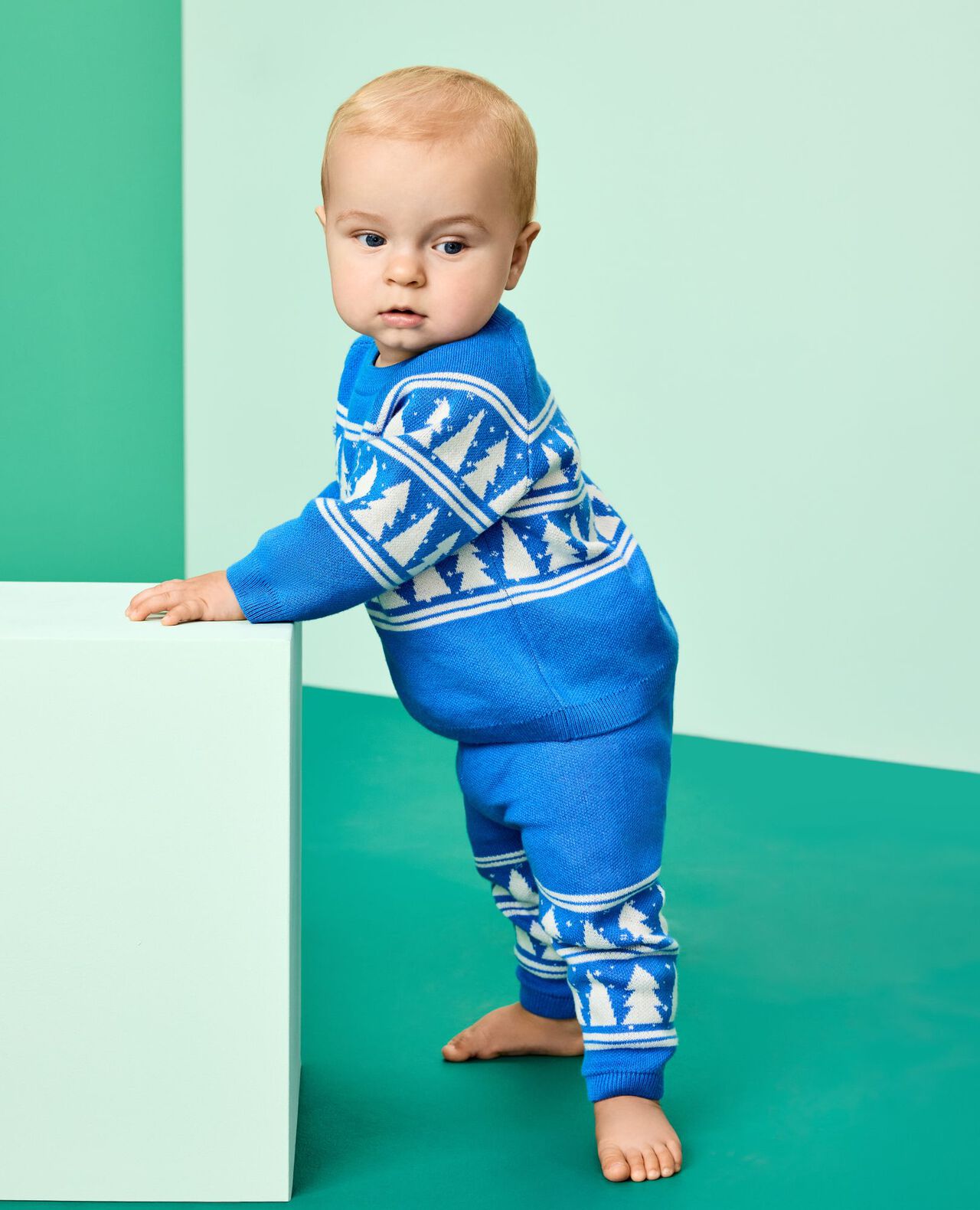 Baby Holiday Sweater & Pants Set in Rows of Trees - main