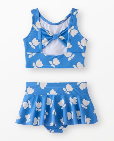 Two-Piece Bow Back Skirted Swimsuit in Tossed Tulips on Blue - main