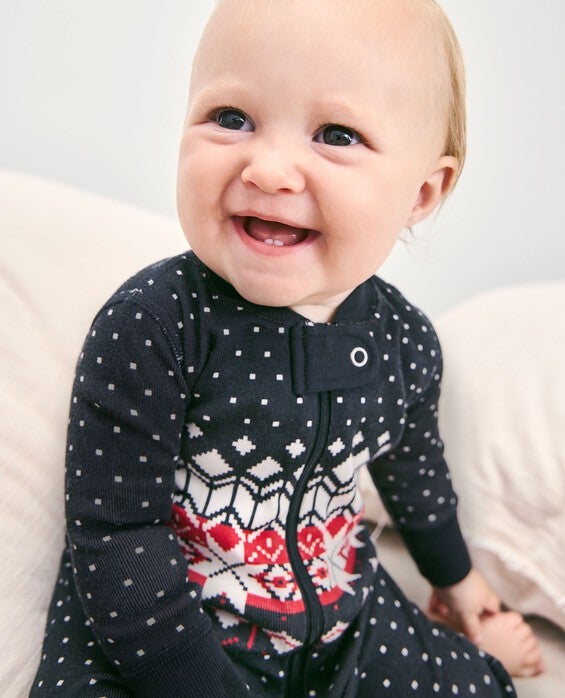 Baby Holiday 2-Way Zip Sleeper Pajamas in Black Fairisle - 100% Cotton - Size 0-3 mos by Hanna Andersson