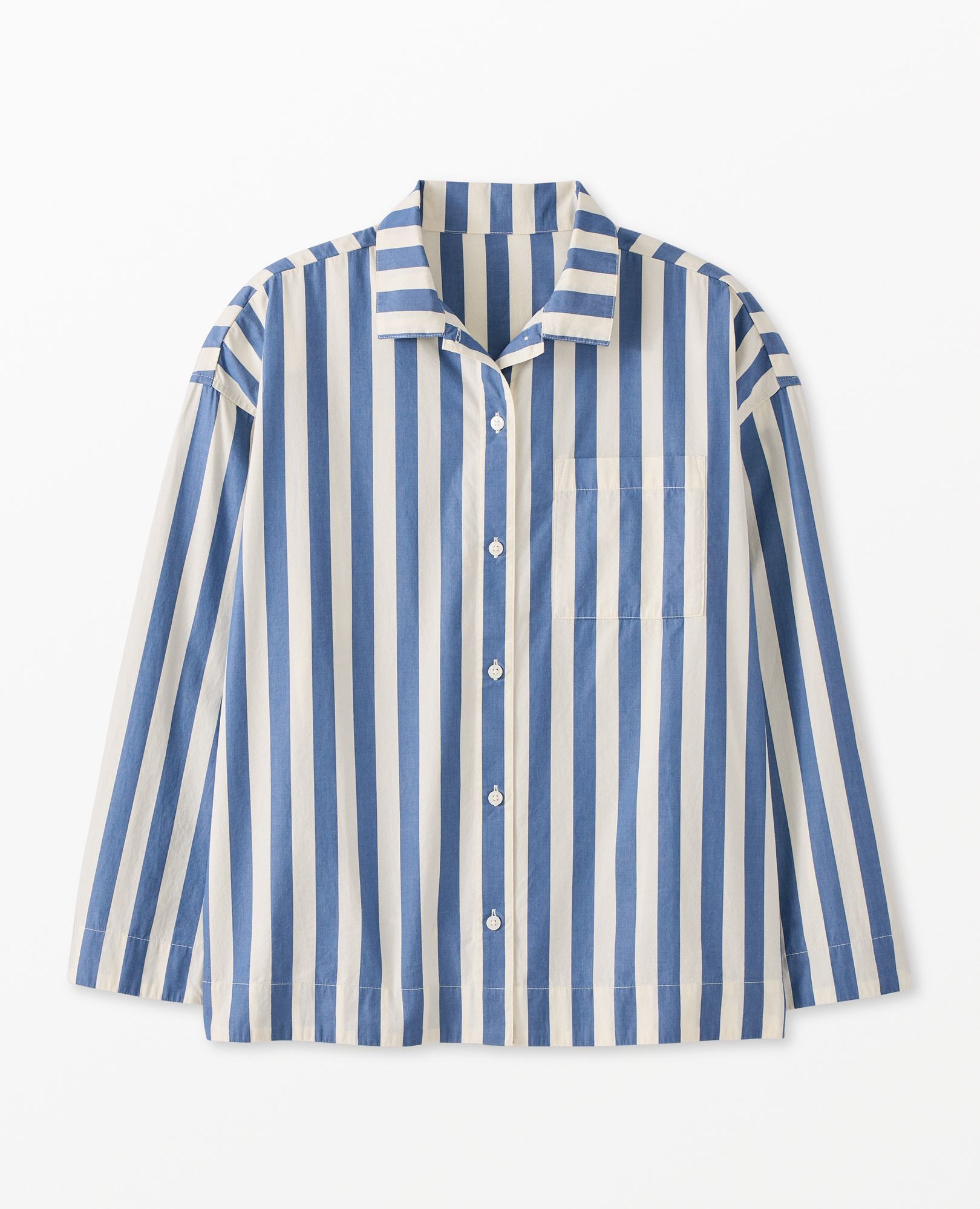 Women's Long Sleeve Poplin Pajama Top in Dutch Blue/Ecru - main