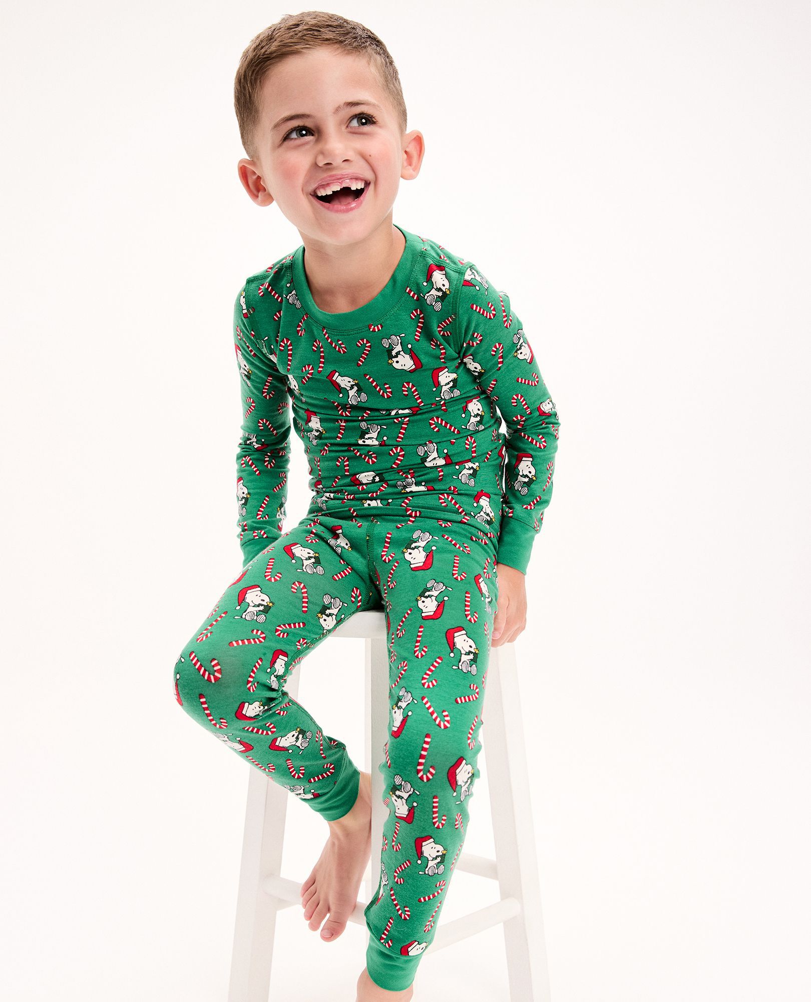 Kids Peanuts Holiday Long John Pajama Set in HannaSoft