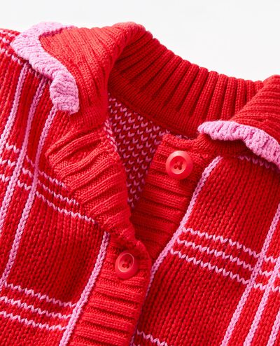 Collared Bow Pocket Cardigan in Grid Plaid - main