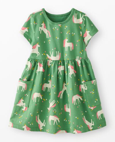 Playground Dress with Pockets in Unicorn Garden on Green - main