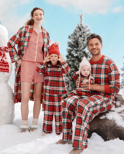Adult Holiday Flannel Robe in Red Holiday Plaid - main
