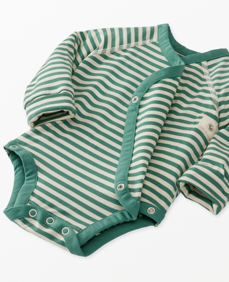Baby Layette Striped Bodysuit in HannaSoft™ in Soft Sage/Ecru - main