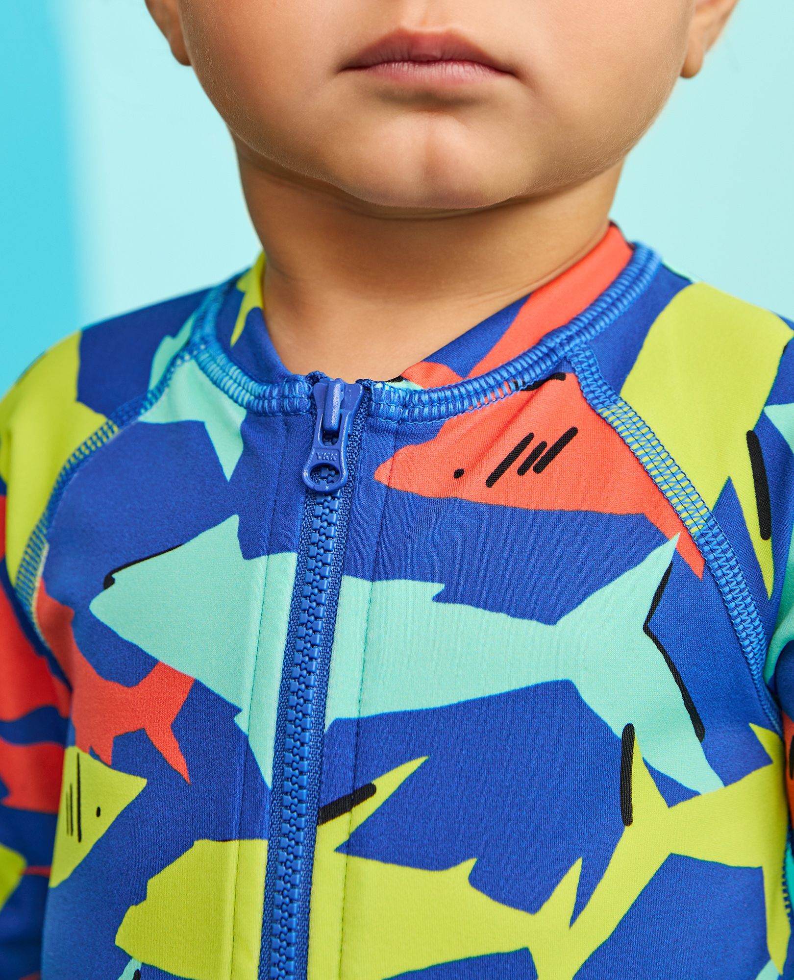 Baby Rashguard Swimsuit in Neon Sharks - main