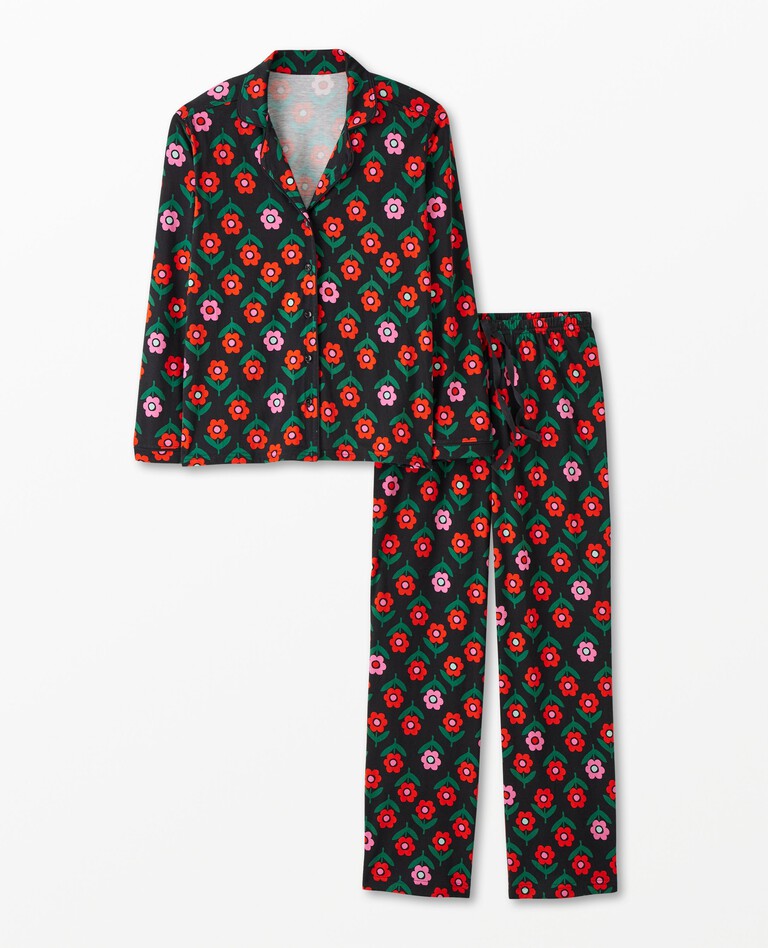 Women's Pima Cotton Pajama Set in Cute Cosmos on Black - main