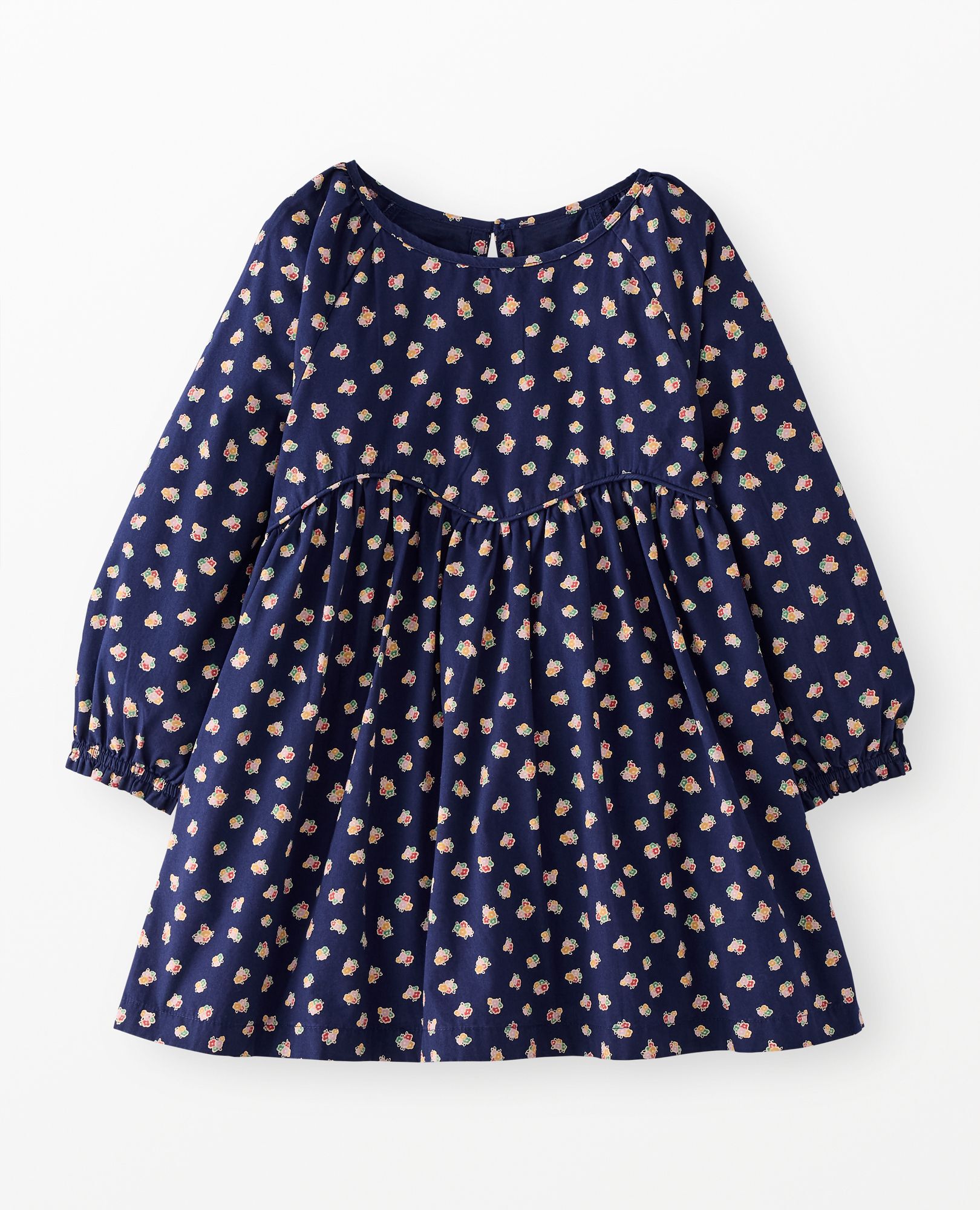 Balloon Sleeve Poplin Dress with Pockets in Flower Bunch on Navy - main